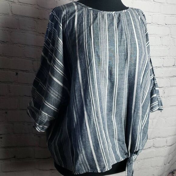 Time and Tru Navy Blue and White Stripped Blouse - Picture 4 of 10
